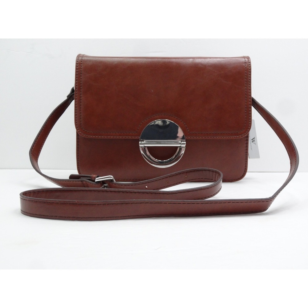 Brown Leather Adjustable Crossbody Bag‎ Magnetic Closure by Worthington